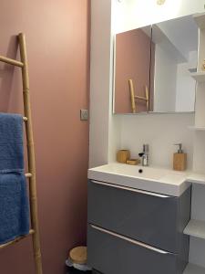 TomblaineGrande chambre privée 18 m2 dans maison proche Gare et Nancy Thermal的一间带水槽和镜子的浴室