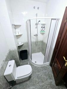 格拉纳达Piso Granada 3 dormitorios y parking privado的带淋浴和白色卫生间的浴室