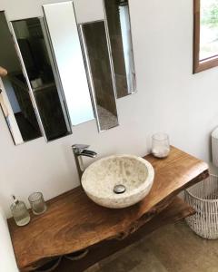 圣安娜Le Loys Martinique的木制柜台上带水槽的浴室