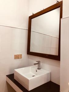 丹不拉Nature Rock Dambulla的浴室设有白色水槽和镜子