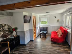 LangeacLA BOURZEDE的客厅配有红色沙发和电视