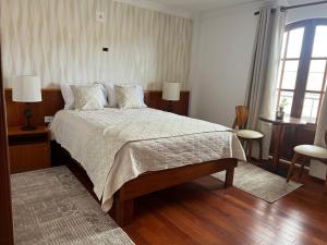 波托西VIRREYES HOTEL的一间卧室设有一张大床和一个窗户。