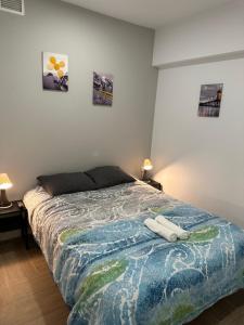 马德里Alojamiento Aguacate的一间卧室配有一张床,上面有两条毛巾