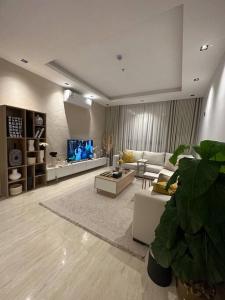 利雅德Three Bedroom furnished apartment in north Riyadh的带沙发和电视的客厅