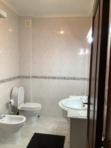 戈韦阿Casa das Camélias的白色的浴室设有卫生间和水槽。