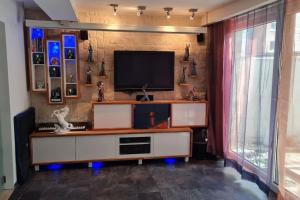 安特卫普Lux & Cozy Apt + Garden +Jaccuzi的客厅设有壁挂式平面电视。