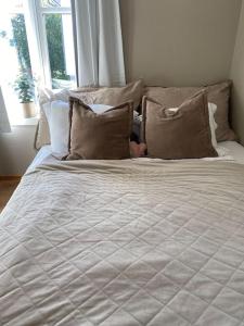 滕斯贝格Mycondo no - Snorres gt 4b apt 2 - Gratis parkering的卧室内的一张带枕头的大型白色床