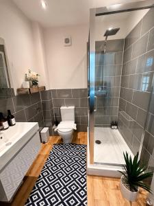 诺里奇73B Weavers House - Mountergate的带淋浴、卫生间和盥洗盆的浴室