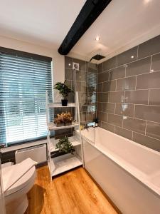 诺里奇73A Weavers House - Mountergate的浴室配有卫生间、浴缸和水槽。