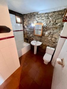 ArmañoCasa Rural Basiver - Habitación Pico Samelar的石质浴室设有水槽和卫生间