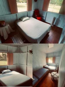 希门尼斯港Villa Montezuma Corcovado的卧室两张照片,配有一张床和一个窗户