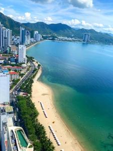 芽庄Ocean Dream Apartment Nha Trang的享有海滩和海洋的空中景致
