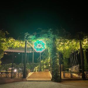 卡斯特罗齐耶罗Villa Euchelia的夜间带灯光的花园门