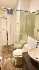 马尼萨莱斯Av santander apartamento perfecta ubicación的一间带卫生间和水槽的浴室