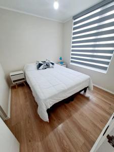 塔尔卡瓦诺Comodo Dpto. 4to piso - 2P/2B Excelente Conectividad/Buen Sector - Brisas Del Sol的卧室设有一张大白色的床和大窗户