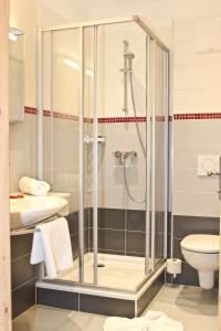 巴德小基希海姆豪法鲍尔公寓的带淋浴和卫生间的浴室