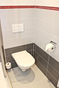 巴德小基希海姆豪法鲍尔公寓的浴室设有卫生间和两卷卫生纸。
