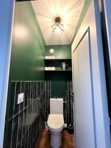 奥贝维利埃Luminous appartment in Paris with balcony的一间带卫生间和绿色墙壁的浴室