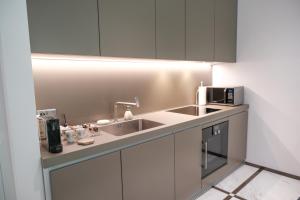 卢森堡The Executive Residence - Kirchberg的厨房配有水槽和微波炉