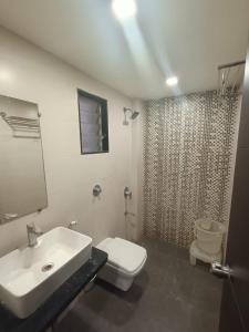 甘德希罕Hotel Grand Ambience的一间带水槽、卫生间和淋浴的浴室