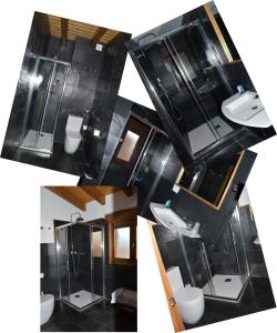 圣费利塞斯Las Abadías的黑色浴室设有两个卫生间和水槽
