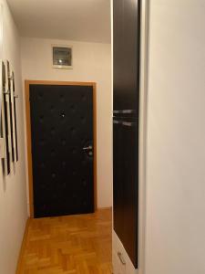 克鲁舍瓦茨Apartman Breza 3的一间铺有木地板的客房内的黑色门