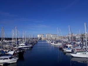 布莱顿霍夫Fantastic Waterside apartment in Brighton Marina的停靠在码头的一群船