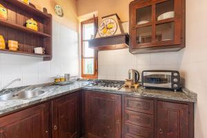卡斯蒂廖恩菲奥伦蒂诺Borgo Dolci Colline Resort Limonaia的厨房配有木制橱柜、水槽和微波炉