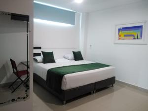 AguazulHotel Aguazul Plaza Centro的一间卧室配有一张带绿毯的床