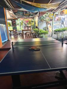 圣希尔Casona Don Juan Hostel的配有桌椅的客房内的乒乓球桌