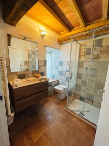 Villanova dʼAstiLa valle incantata的带淋浴、盥洗盆和卫生间的浴室