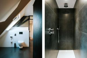 登堡Texels Goud Deluxe Suites的带淋浴和卫生间的浴室