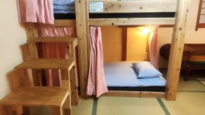 大阪Hostel Caranashi的一间卧室设有两张双层床和梯子