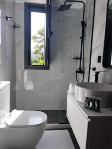 干尼亚Ek Ornelakis, Luxury Country House with Jacuzzi的浴室配有卫生间、盥洗盆和淋浴。