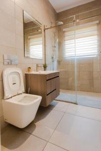 CantonmentsAccra Luxury Apartments @ Pine Court的浴室配有卫生间、盥洗盆和淋浴。