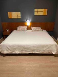 圣保罗Flat Live Lodge的卧室配有一张带两个枕头的大白色床