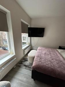迪温特The Residence Deventer的一间卧室配有一张床和一台平面电视