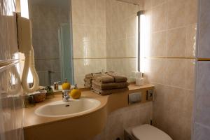 德哈恩肯特拉尔酒店的一间带水槽、卫生间和镜子的浴室