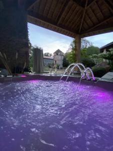圣昂托南La Pause noble val的一座带紫色水和水滑梯的游泳池