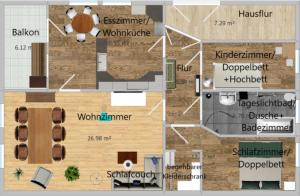 韦尼格罗德FeRo´s Ferienwohnung的小型公寓的平面图,