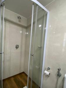 蒙得维的亚Apartamento en Barrio Sur DOS HABITACIONES的浴室里设有玻璃门淋浴