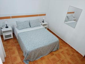奇克拉纳－德拉弗龙特拉Chalet Mari Carmen的卧室配有一张床,墙上设有镜子