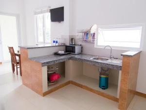 美奈美奈沃尔加公寓的厨房配有带水槽的柜台和窗户。