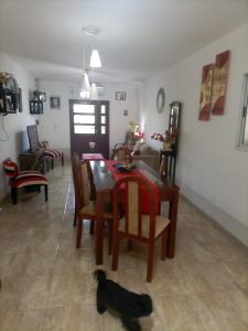 拉班达CASA RUBIA MORENO的一只猫坐在客厅的地板上