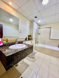 迪拜Marina Homes的一间带水槽、卫生间和镜子的浴室