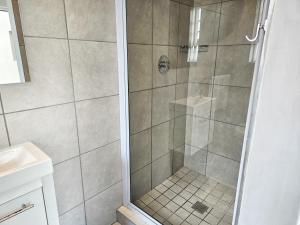 东伦敦Sea Breeze Manor - Aqua Unit的浴室里设有玻璃门淋浴