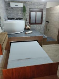 赫雷斯-德拉弗龙特拉Estudio jacuzzi Luz de Jerez的带浴缸和盥洗盆的浴室