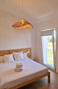 代尔特布雷Villa Barracot的一间卧室设有一张大床和大窗户