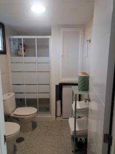 阿吉拉海滩Apartamento Soraya的白色的浴室设有卫生间和淋浴。