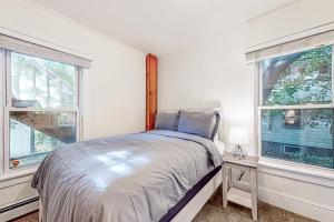 拉特兰Vermont Marble Haven - Unit 1的一间卧室设有一张床和两个窗户。